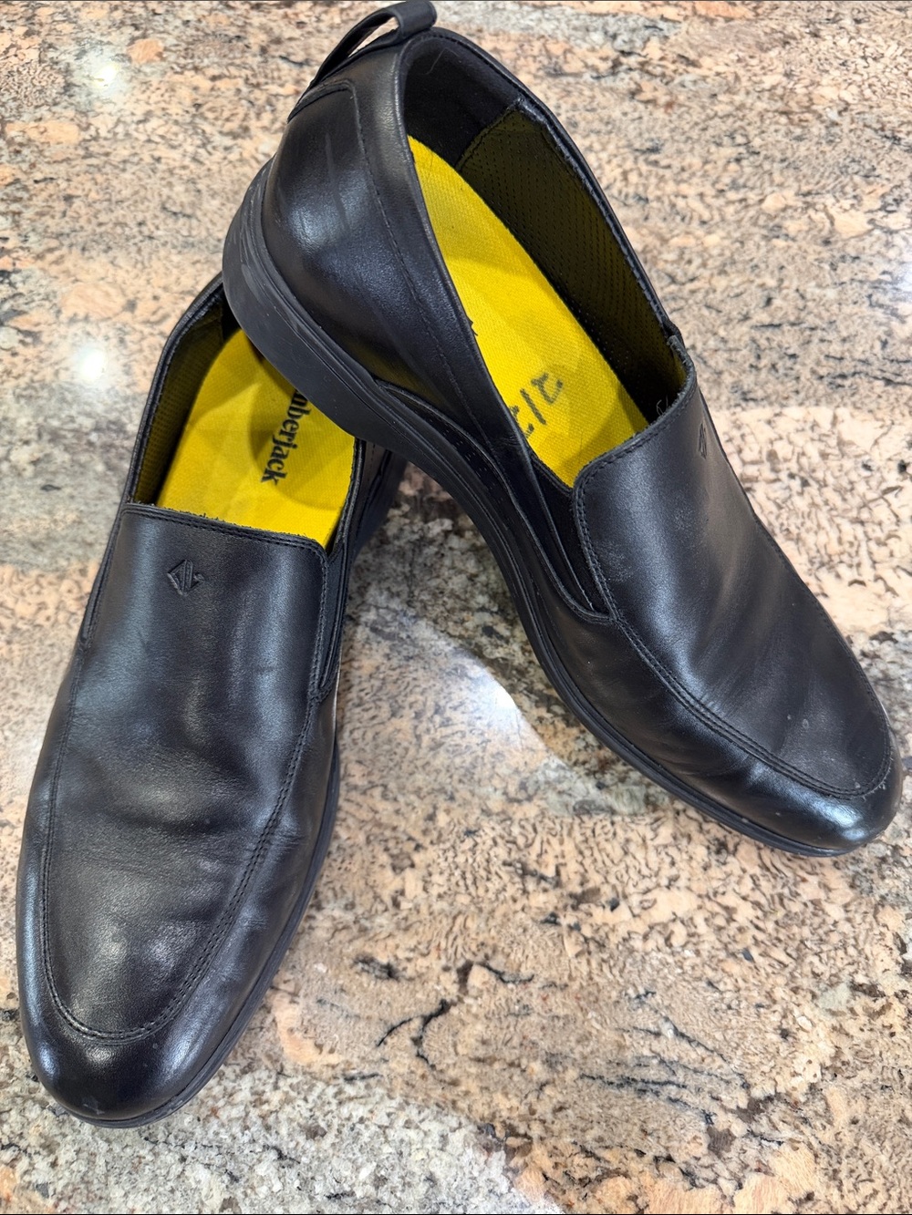 Men's Black Slip-On Leather Loafers with Yellow Insole